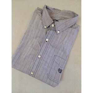 Chaps Men's XL Plaid Button-Down Shirt‎ Stretch Easy Care Gray Check Classic Fit